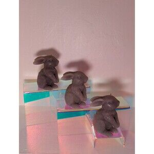 Set of 3 Gray Rabbit Bunny Candles Sculpted Animal Easter Spring Décor